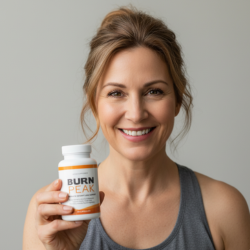 burn peak testimonial woman gym shirt holding bottle