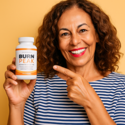 burnpeak review woman pointing to bottle